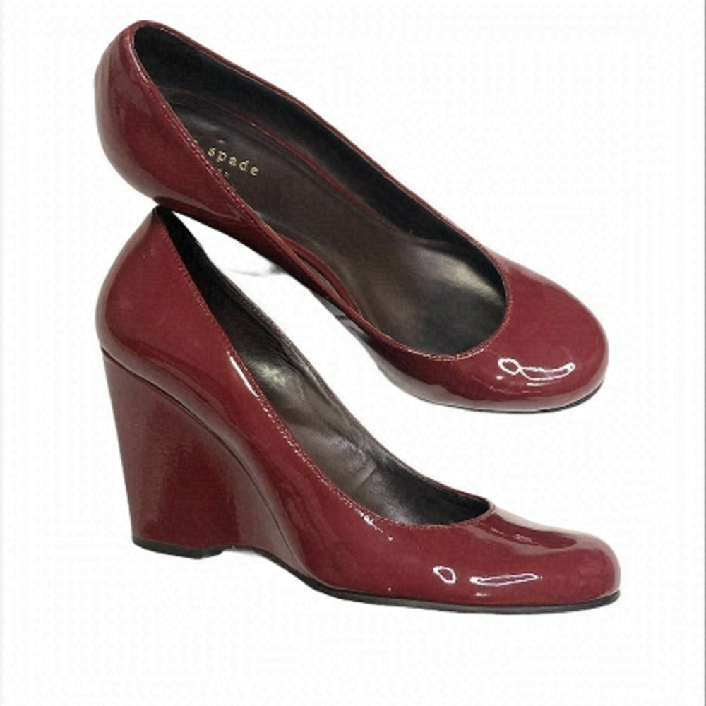 KATE Spade Pat. Leather Wedge Shoes Burg.